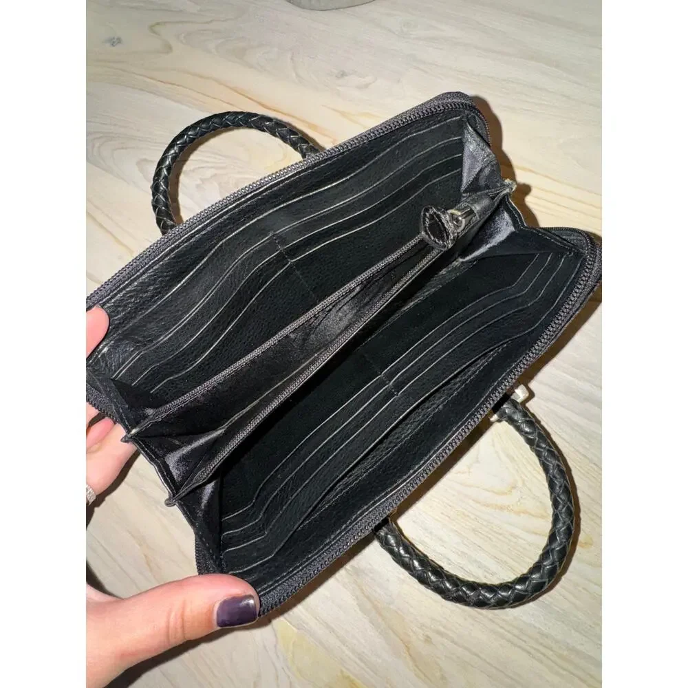 Brighton Gladiola Black Handbag Croc Embossed Leather Top Handle Wallet Sz Small